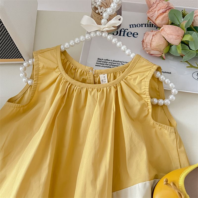 Hàng Có Sẵn Đầm Sát Nách Phối Màu Phong Cách Phương Tây Dễ Thương Thời Trang Mùa Hè Cho Bé Gái