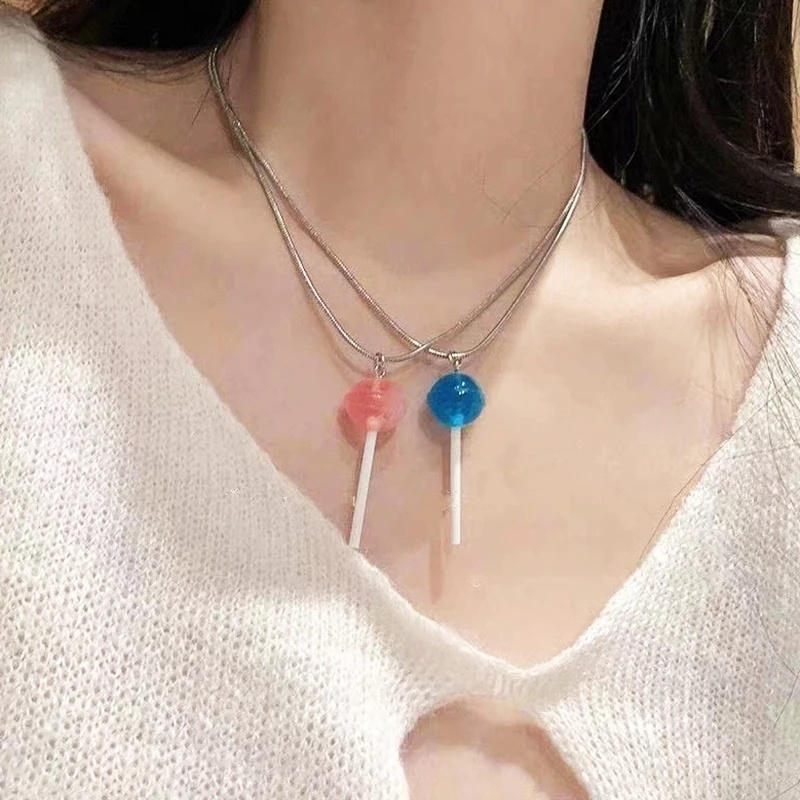 Vòng cổ Mặt Kẹo Mút Đính Pha Lê Thời Trang Hàn Quốc Mới Cho Nam Nữ