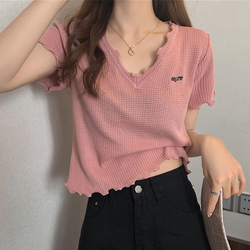 Áo Thun Dệt Kim Tay Ngắn Che Bụng Bằng Lụa Lạnh Mùa Hè Kích Thước Lớn Phong Cách Phương Tây Dễ Phối Đồ Cho Nữ