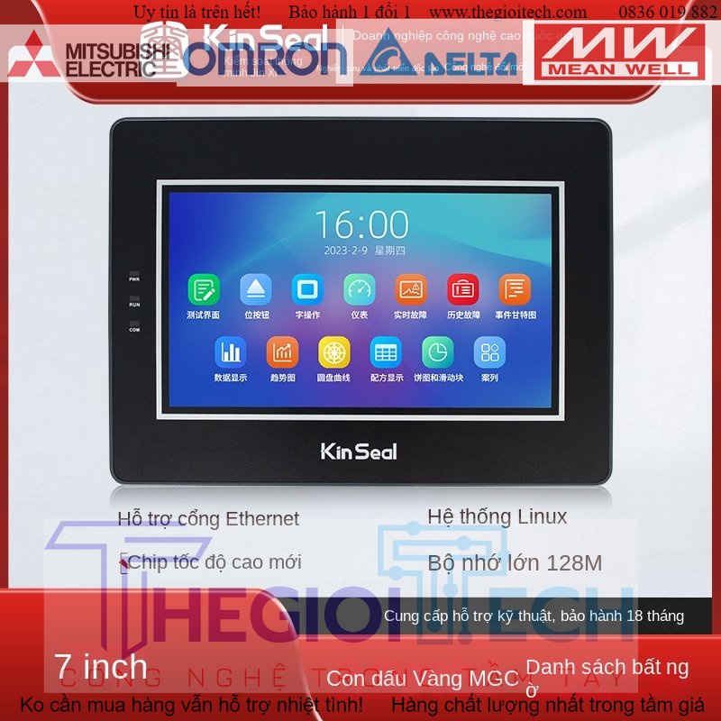 Kinseal 7 inch MGC070, màn hình HMI công nghiệp cổng Ethernet, giao diện điều khiển người-máy giao tiếp điều khiển PLC - Không In Logo - không cần cáp nạp