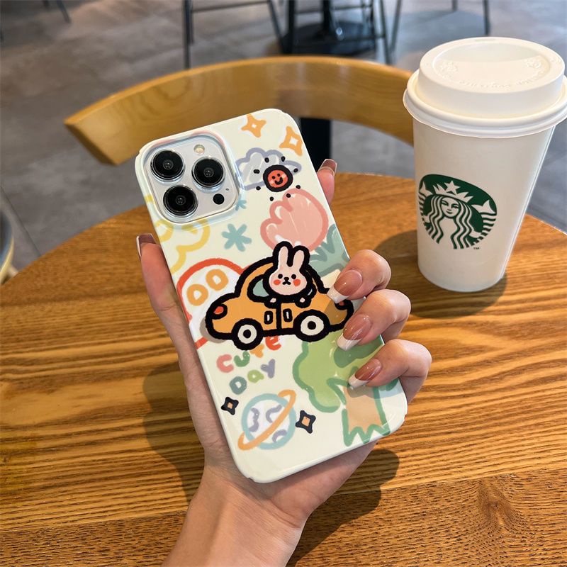 Ốp Điện Thoại Cứng Họa Tiết Cô Gái Và Chú Thỏ Dễ Thương Cho Iphone 14pro x12 / 8P11Max13