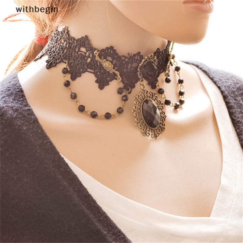 Vòng Cổ Choker Ren Hoa Hồng Đen Đính Hạt Thời Trang