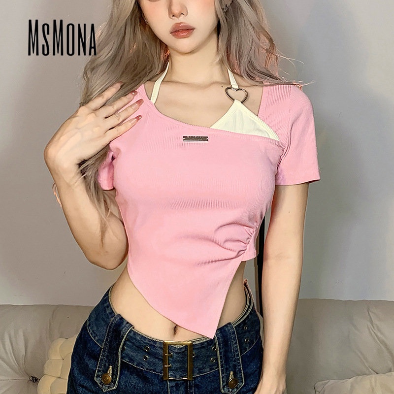 Áo Thun Tay Ngắn Cổ Tròn Màu Trơn Dáng Ôm Thời Trang 2023 Quyến Rũ Cho Nữ