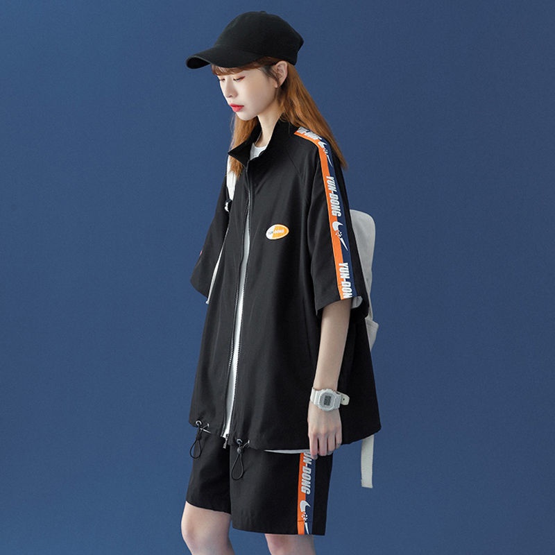 Bộ Áo Khoác Tay Ngắn + Quần short Thể Thao Phong Cách Hàn Quốc Thời Trang Mùa Hè Cho Nam Và Nữ