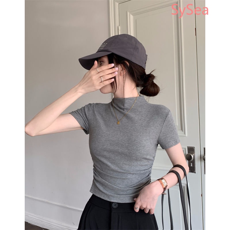 Áo Thun Tay Ngắn Cổ Lọ Ôm Dáng Thời Trang Hè Phong Cách Hàn Quốc Cho Nữ