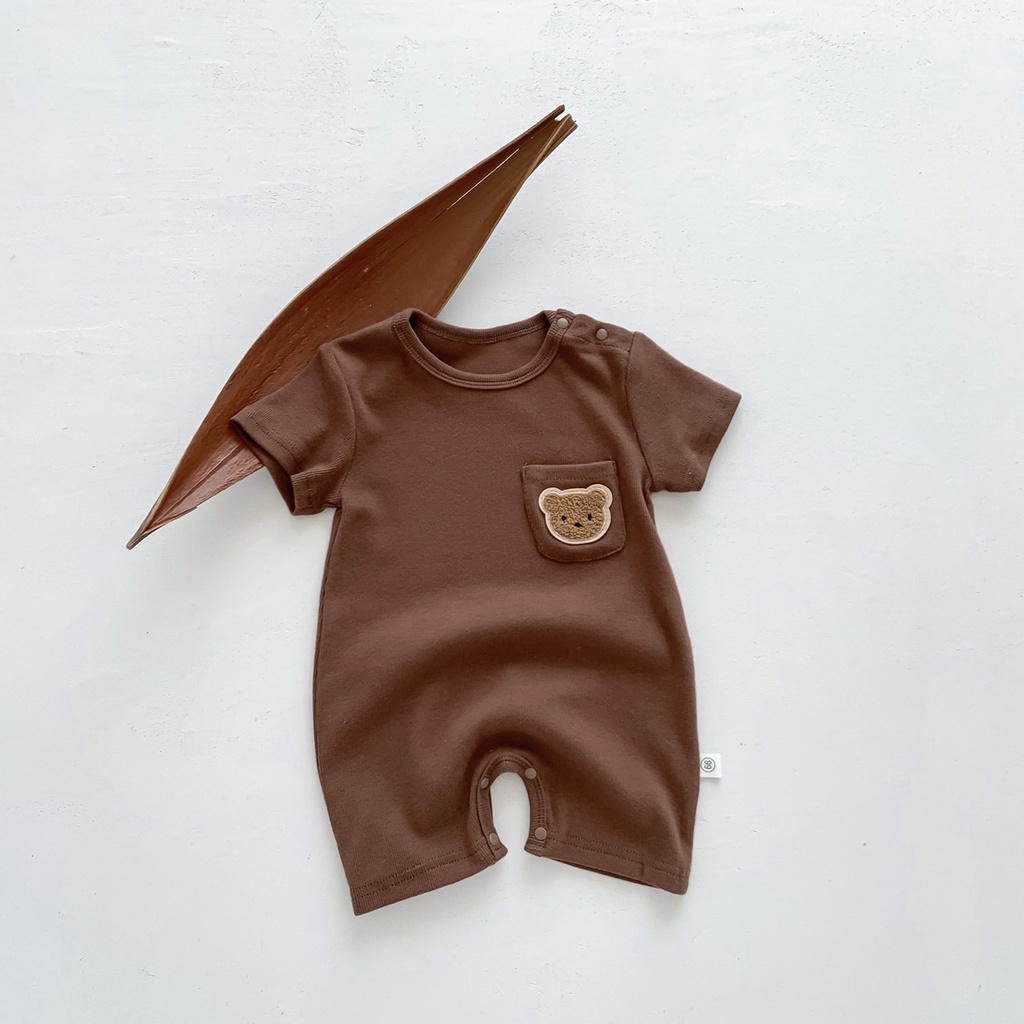 Áo Liền Quần Tay Ngắn In Hình Gấu Thời Trang Hè Xinh Xắn Dành Cho Bé 0-24 Tháng