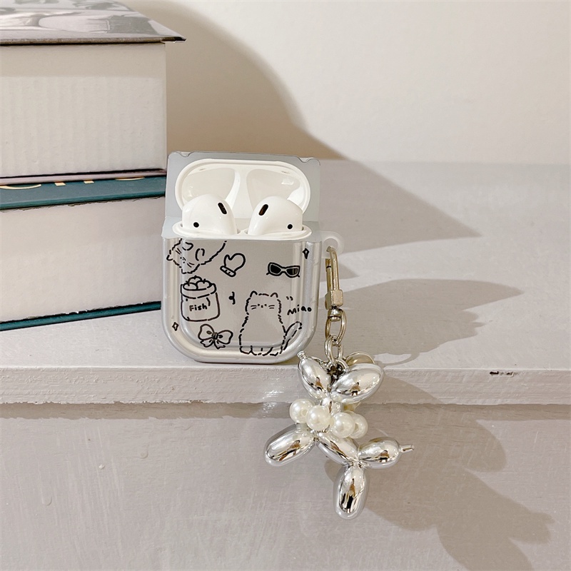 Vỏ Bảo Vệ Hộp Sạc Tai Nghe Bluetooth Không Dây Airpods1 / 2 3 Pro Pro2 Air Pods Pro 3 Mạ Bạc Hình Chó Mèo Dễ Thương