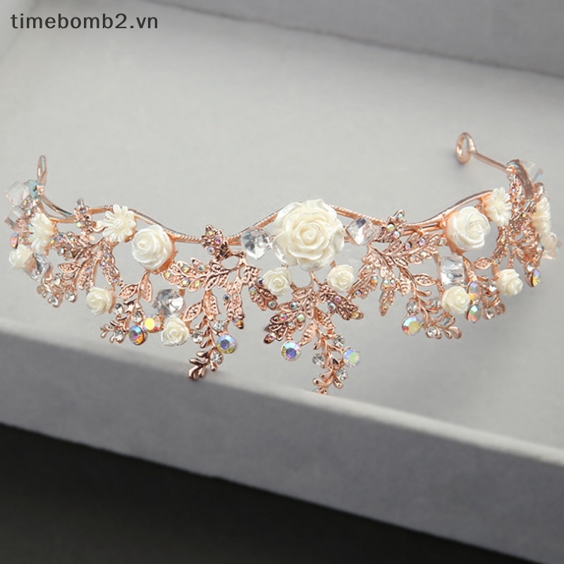 {Timebomb} Vương Miện Đội Đầu Cô Dâu Baroque Đính Kim Cương Giả Màu Vàng