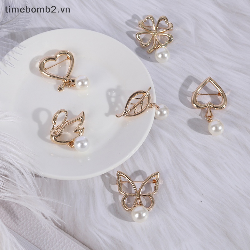 {Timebomb} Ghim Cài Áo Sweater Cardigan Dây Xích Đính Ngọc Trai Dễ Thương Thời Trang