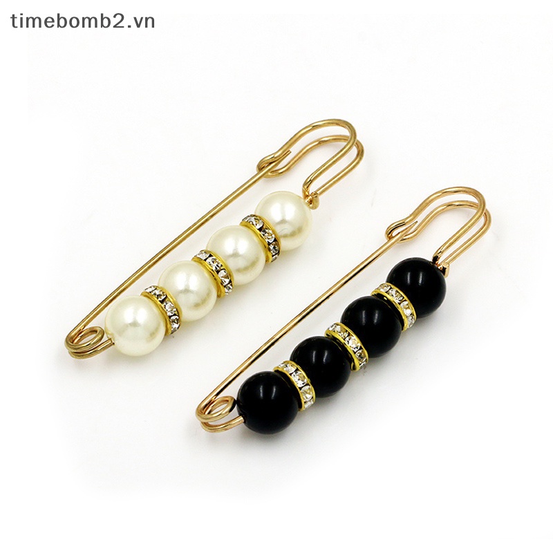 {Timebomb} Set 10 Ghim Cài Thắt Lưng Đính Ngọc Trai Chống Ánh Sáng Mở Đáy