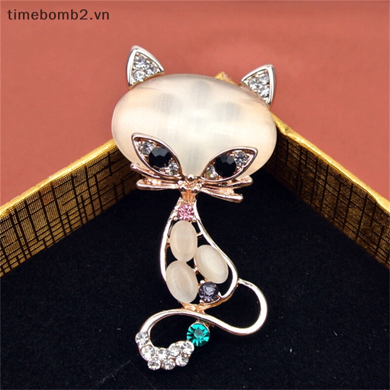 {Timebomb} Ghim Cài Áo Hình Cáo Bằng Đá Opal Dễ Thương Thời Trang Cho Nữ