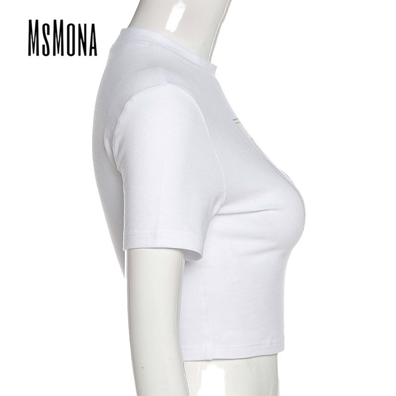 Áo Thun Tay Ngắn Cổ Tròn Màu Trơn In Chữ Thời Trang 2023 Quyến Rũ Cho Nữ