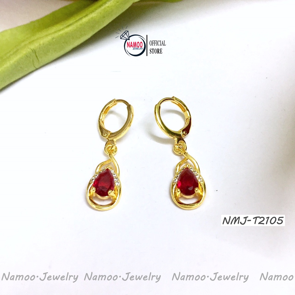 Khuyên Tai Đính Đá Đỏ T2105 Nhỏ Xinh Cho Nữ