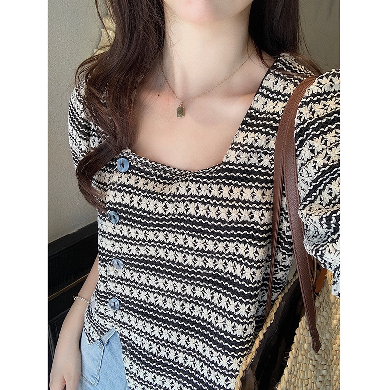 SUXI Áo Kiểu Cổ Vuông Tay Ngắn Dáng Rộng Thời Trang Mùa Hè Phong Cách Vintage Cho Nữ