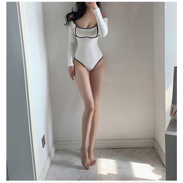 Mới Đồ Bơi Một Mảnh Tay Dài Màu Trơn Hở Lưng Quyến Rũ Cho Nữ