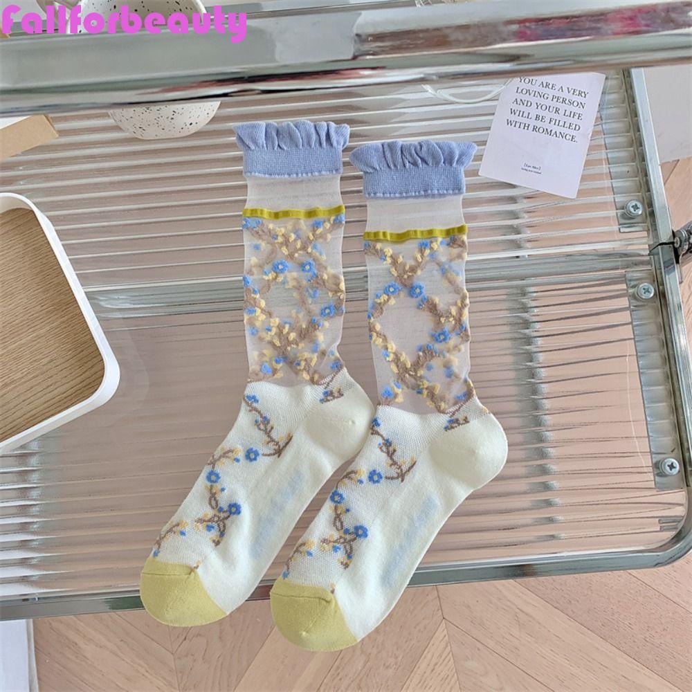 Vớ Lụa Thủy Tinh Mềm Mại Co Giãn Thoáng Khí Chống Mài Mòn In Họa Tiết Hoa Thời Trang Xuân Hè
