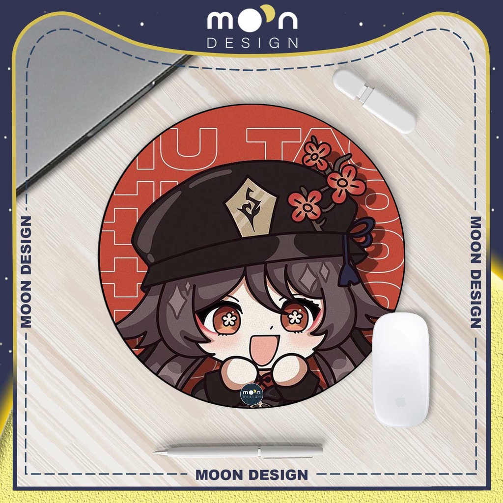 Miếng Lót Chuột Gaming in hình Genshin Impact Hutao Chibi Pad Decor bàn làm việc size Tròn 25/35/21x26/25x31