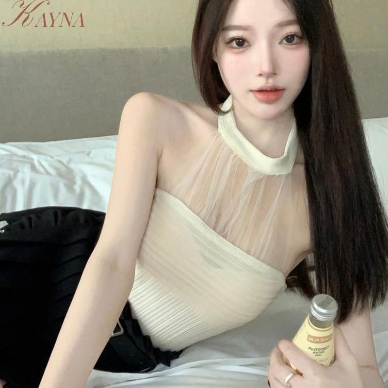 Kayna Enjoy Freedom Áo Crop Top Lưới Gợi Cảm Thời Trang Mùa Hè Phong Cách Hàn Quốc Cho Nữ