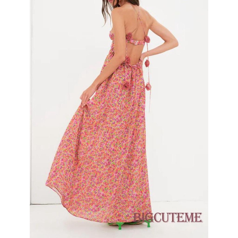 Đầm Dài Không Tay In Họa Tiết Hoa 3D Thời Trang Mùa Hè Dành Cho Nữ