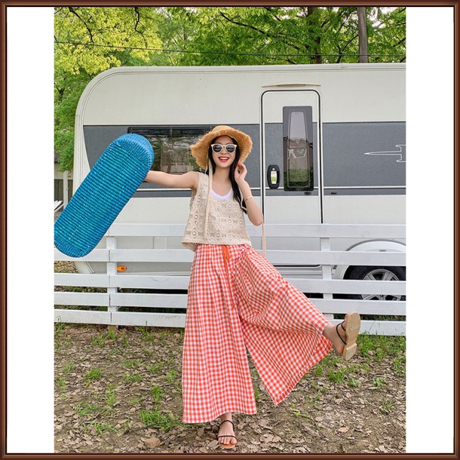 Quần Culottes Lưng Cao Ống Rộng Họa Tiết Kẻ Sọc Phong Cách Cổ Điển Thời Trang Cho Nữ