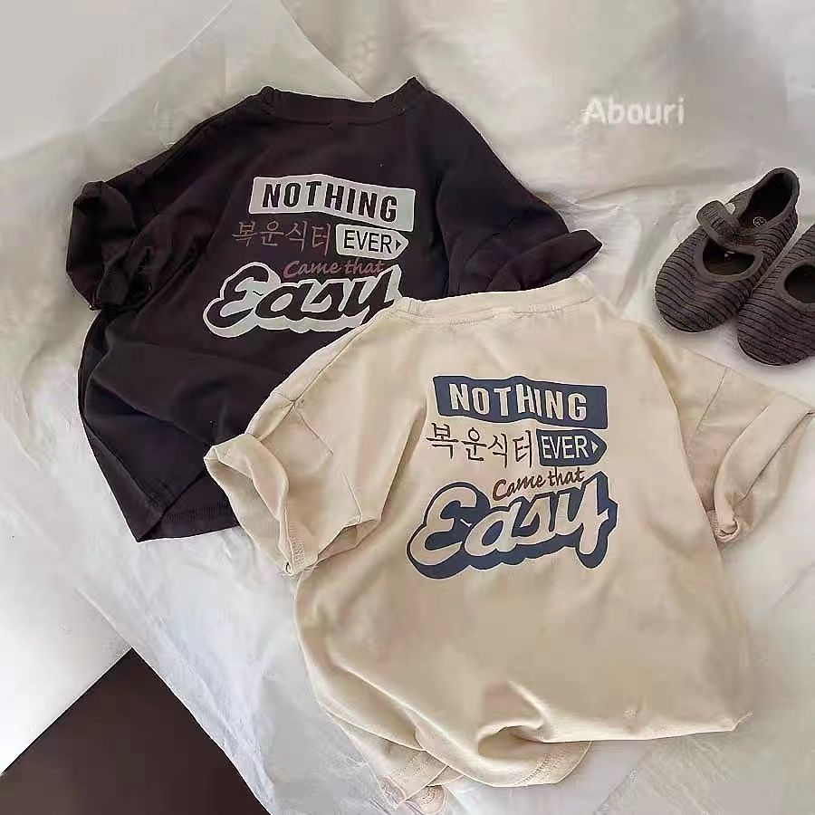 Áo Thun Cotton Tay Lỡ In Chữ Sau Lưng Phong Cách Hàn Quốc Cho Bé