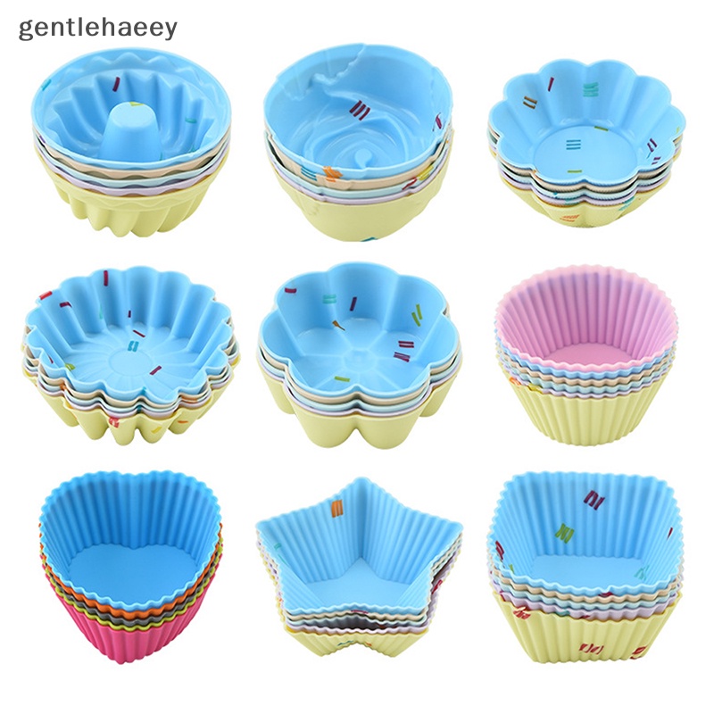 Bộ 5 Khuôn Silicone Làm Bánh Cupcake Hình Tròn / Vuông / Trái Tim 3D DIY