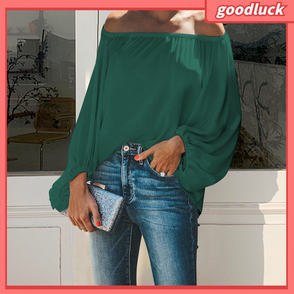 Áo Sơ Mi Tay Dài Phồng Trễ Vai Màu Trơn Thời Trang Xuân Thu Dành Cho Nữ