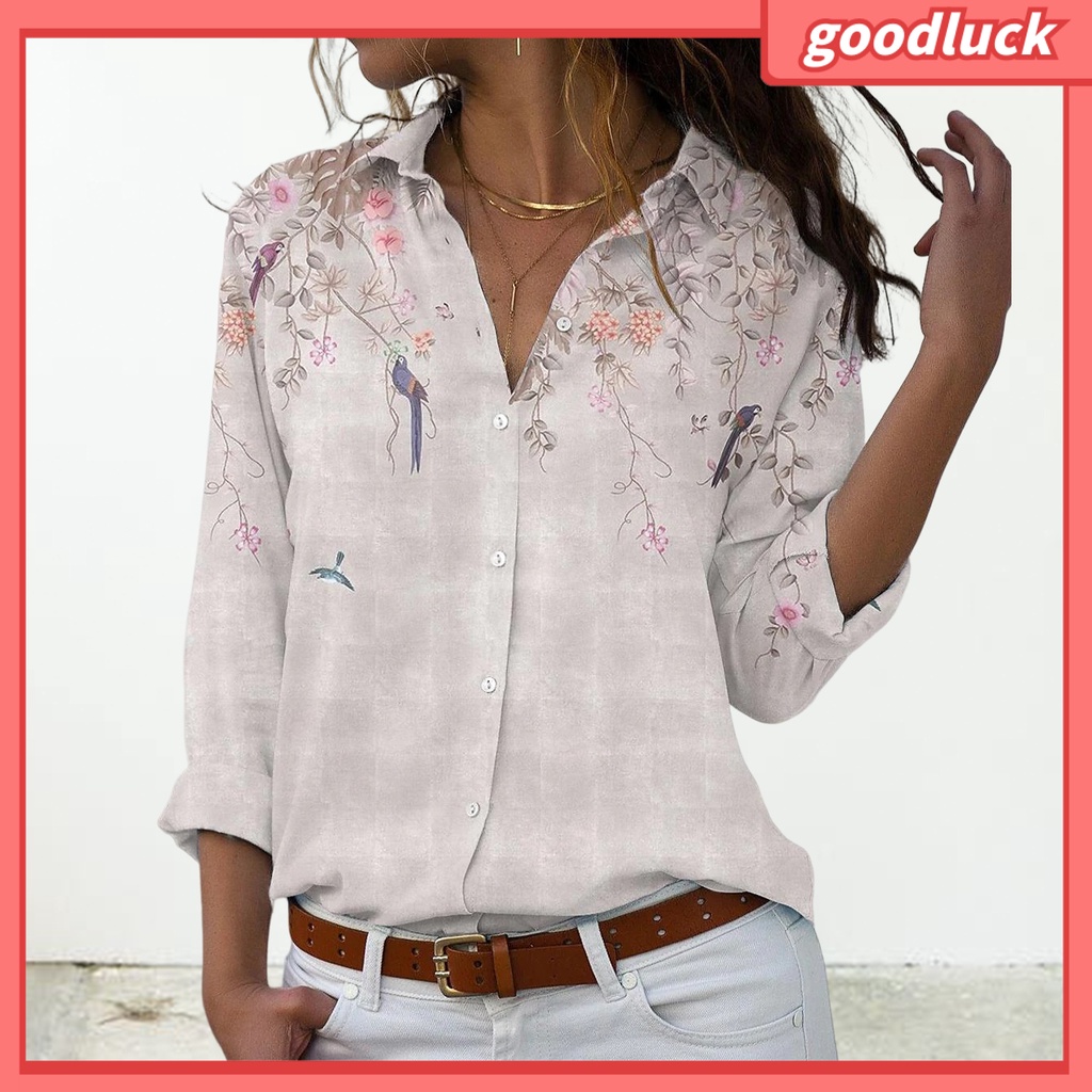 [ULK] Áo Sơ Mi Dáng Rộng Tay Ngắn Cổ Bẻ In Họa Tiết Hoa Thời Trang Mùa Hè Đơn Giản Dành Cho Nữ