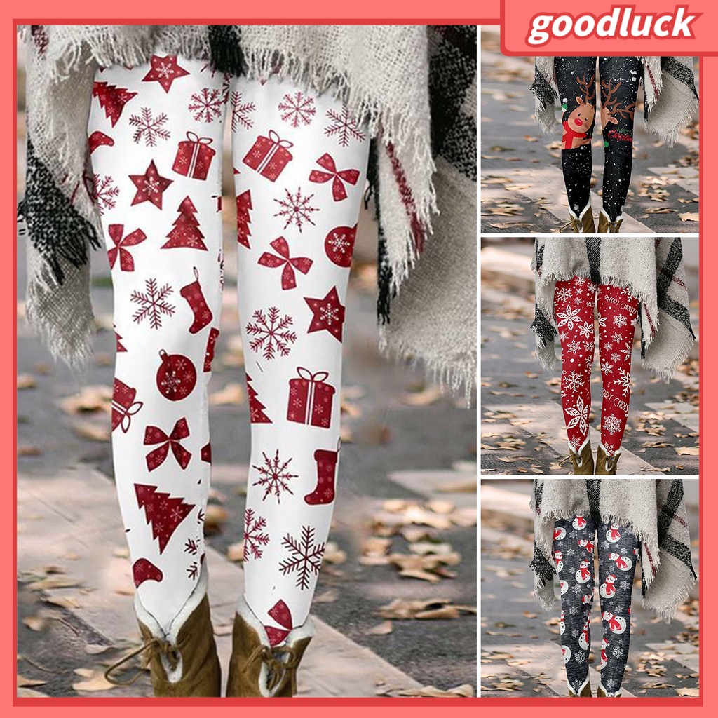 [ULK] Quần Legging Dáng Suông Lưng Cao Co Giãn Tốt Họa Tiết Bông Tuyết Giáng Sinh Đường Phố Mùa Thu Đông Cho Nữ