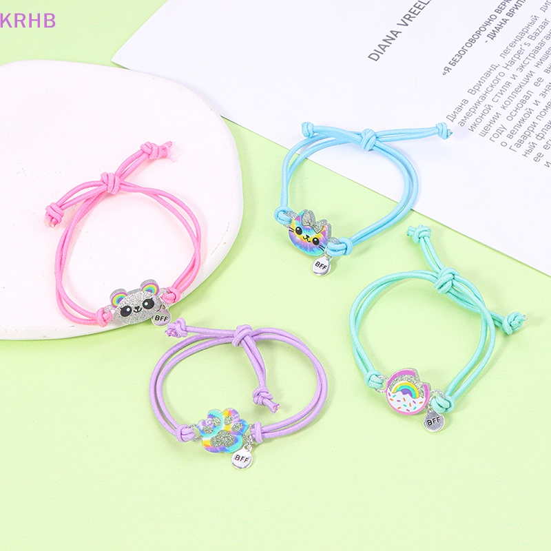 Set 4 Vòng Tay Dây Dễ Điều Chỉnh Mặt Mèo / Gấu Hoạt Hình Đáng Yêu Mới