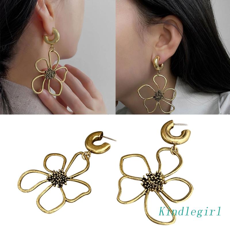 Bông Tai Dáng Dài Hình Hoa Bằng Kim Loại Thời Trang Cho Nữ