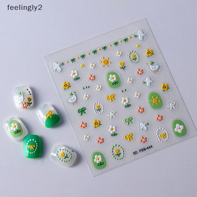 Miếng Dán Móng Tay Tự Dính Họa Tiết Hoa Dập Nổi 5D DIY