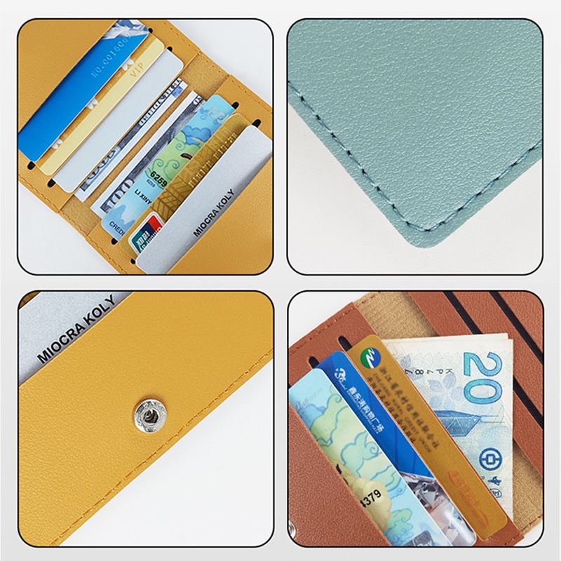 Ví Da PU Mini Siêu Mỏng 8 Ngăn Đựng Thẻ Kèm Nút Bấm Giá Đỡ