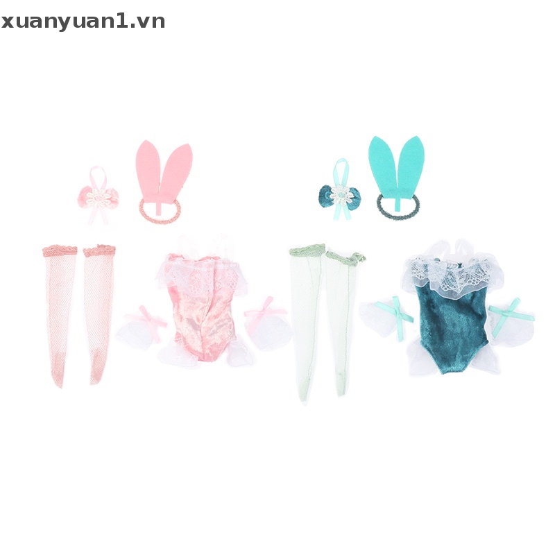 1 Set Đầm + Vòng Đeo Tay + Vớ / Băng Đô Nơ Dành Cho Búp Bê 11.8inch
