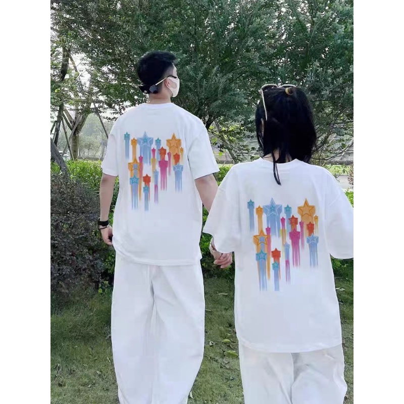 Áo Thun Cotton Ngắn Tay Dáng Rộng In Hình Ngôi Sao Thời Trang Mùa Hè Phong Cách Mới Cho Cặ