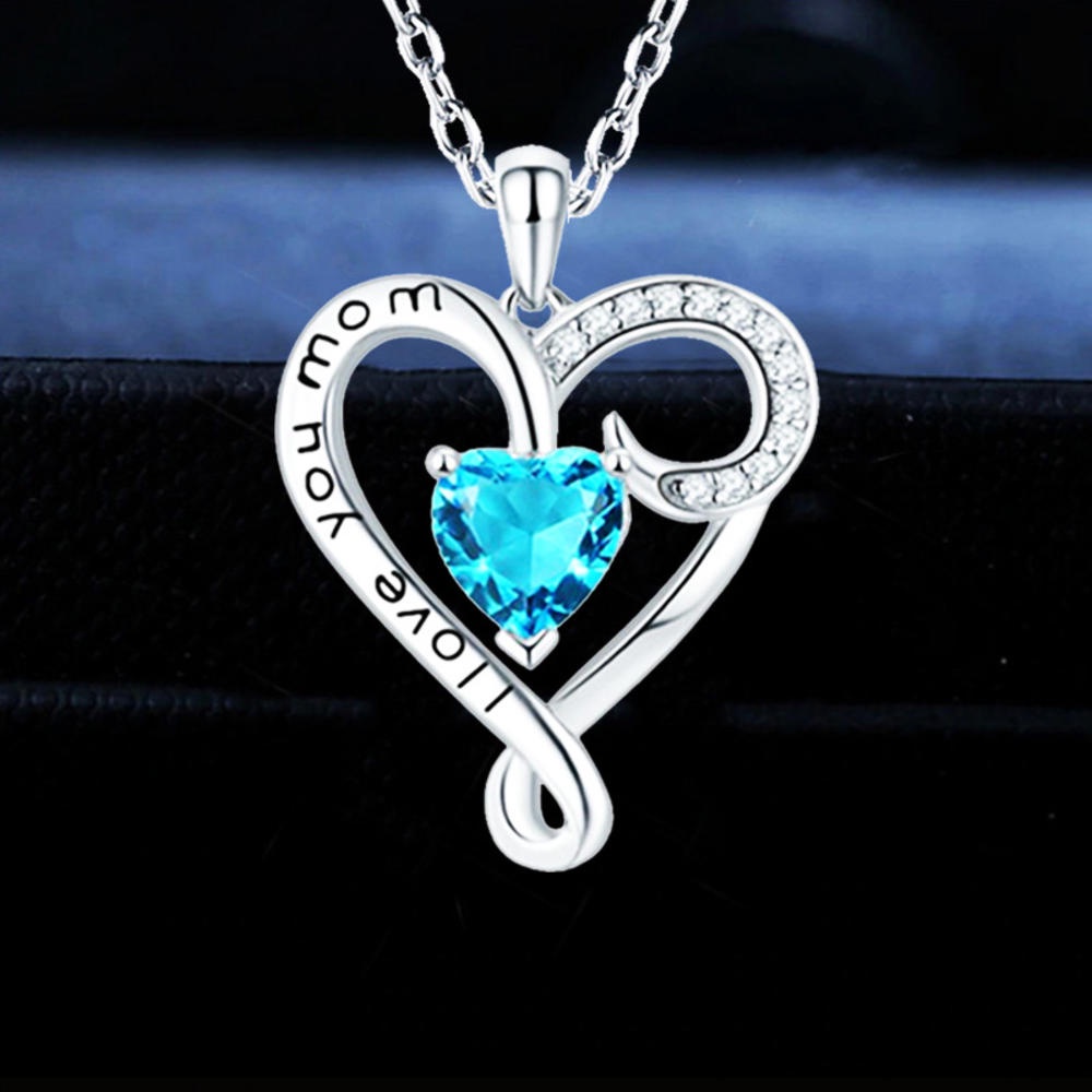 Vòng cổ Mạ Bạc S925 Mặt Hình Trái Tim Khắc Chữ I Love You Mom Dành Cho Nữ