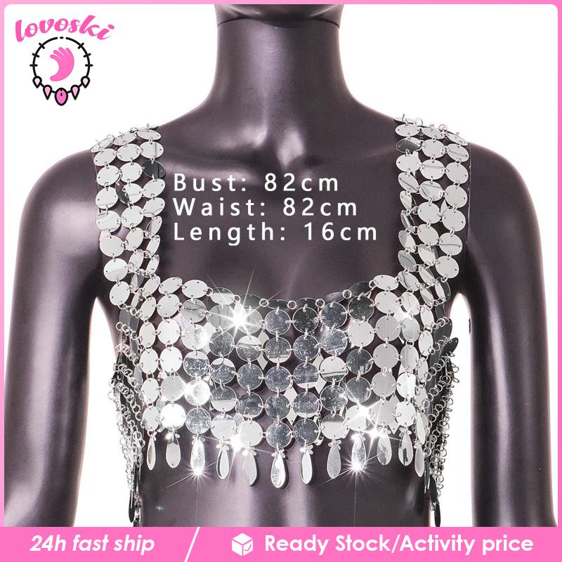 Áo Crop Top Đính Kim Sa Lấp Lánh Dành Cho Múa Bụng Lễ Hội