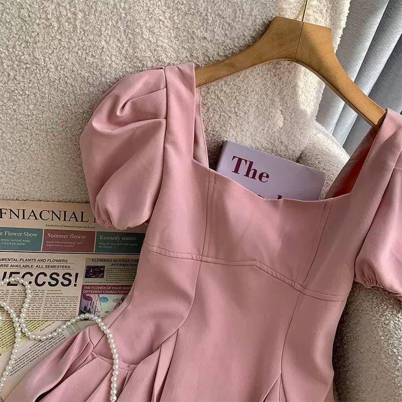 Đầm Ngắn Dáng Chữ A Cổ Vuông Tay Phồng Thời Trang Mùa Hè Pháp Sang Trọng Cho Nữ