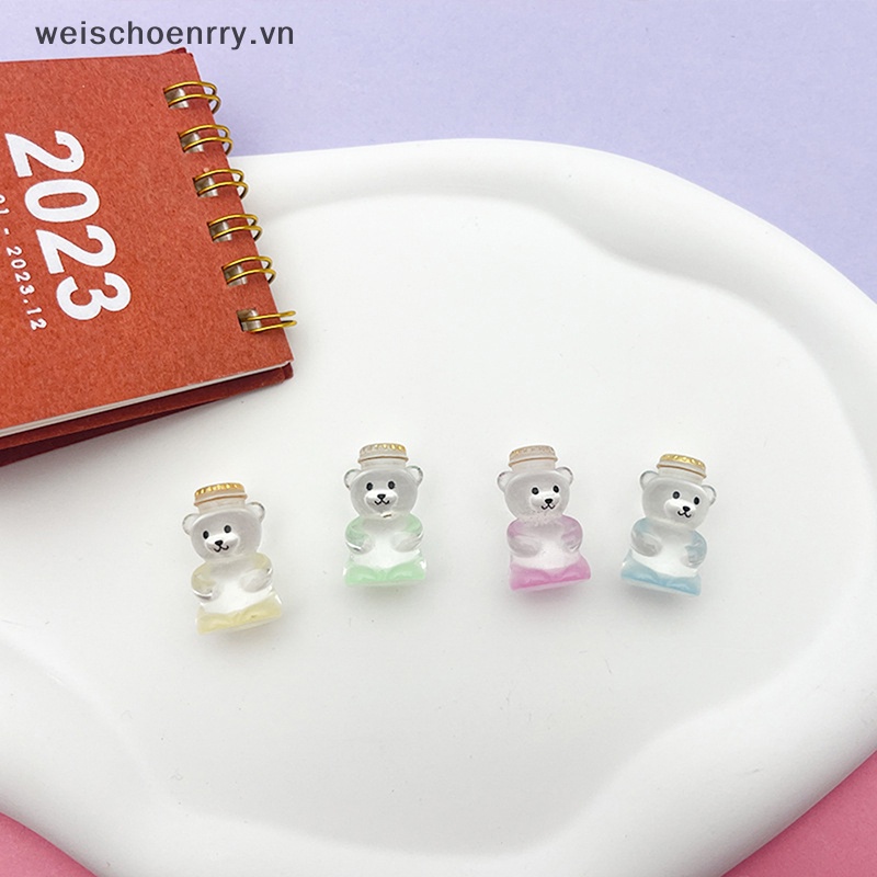 Set 5 Chú Gấu Dạ Quang Trong Suốt Bằng Nhựa Resin Trang Trí Xe Hơi / Nhà Cửa