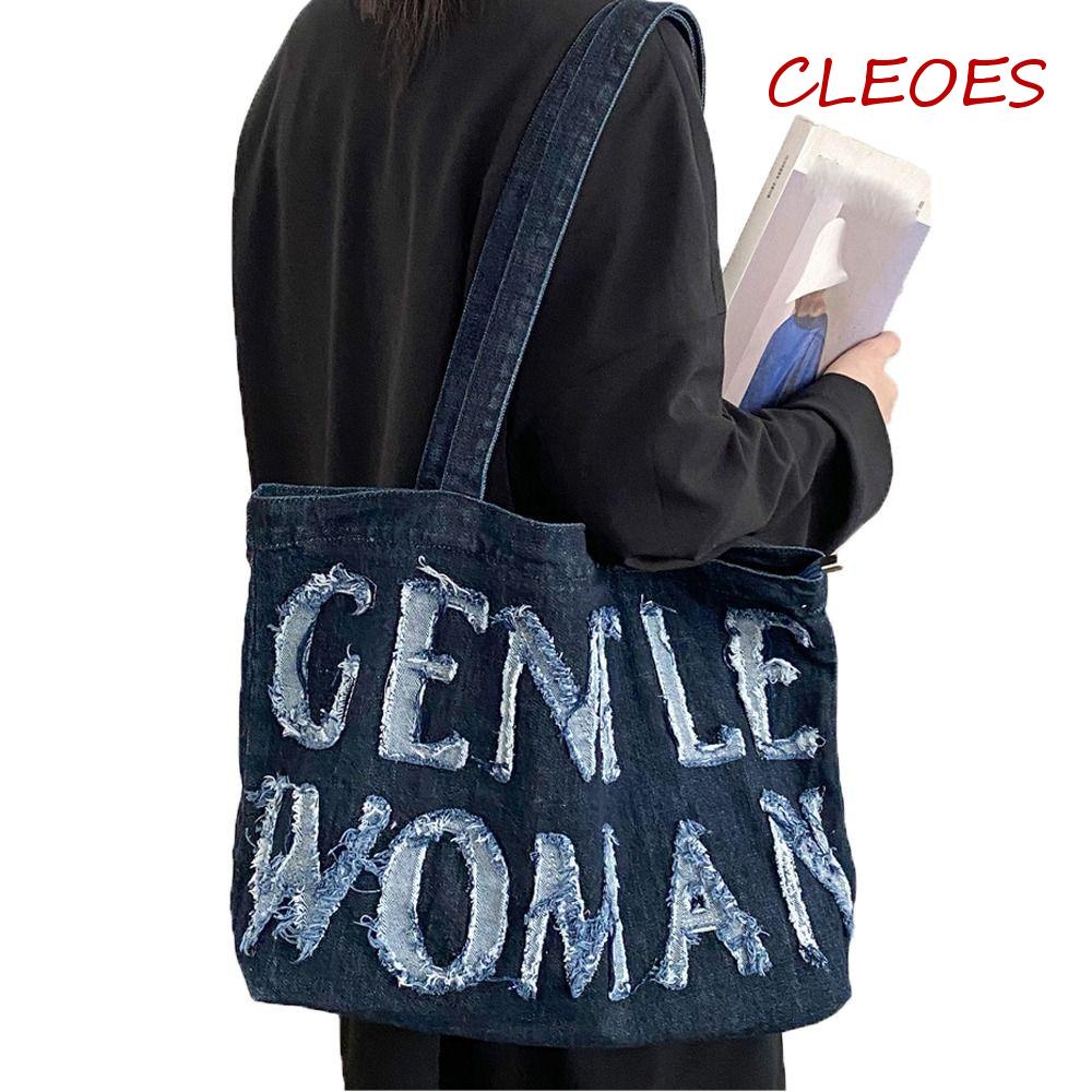 Túi Xách Đeo Vai CLEOES Chất Liệu Denim Sức Chứa Lớn In Chữ Thời Trang Cho Nữ