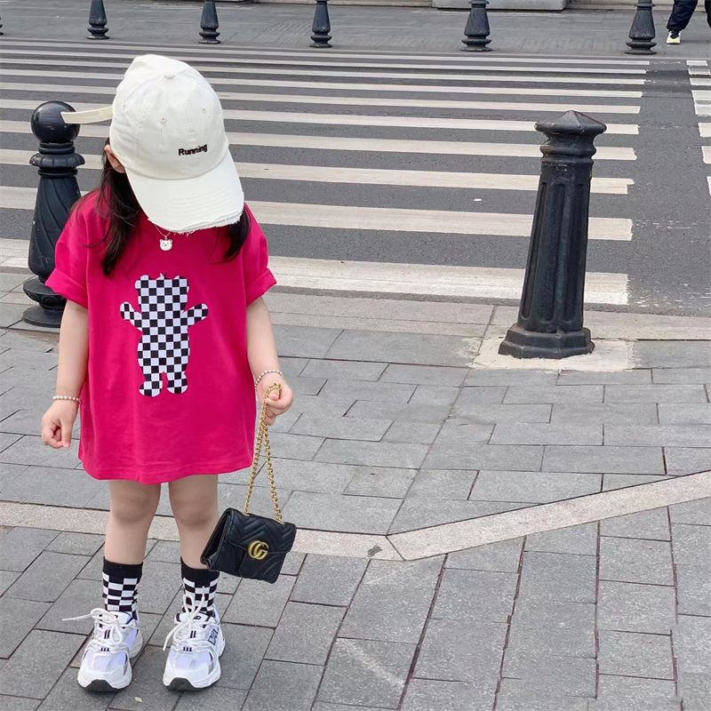 Áo Thun Cotton Màu Trơn Tay Ngắn Dáng Rộng In Họa Tiết Hoạt Hình Phong Cách Hàn Quốc Thời Trang Mùa Hè 2023 Cho Bé Gái