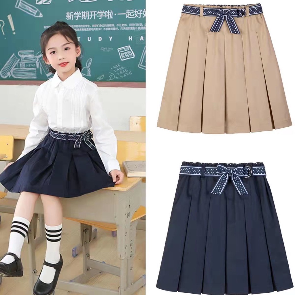 Chân Váy Chữ A Xếp Ly Màu Xanh Navy Đậm Cho Bé Gái