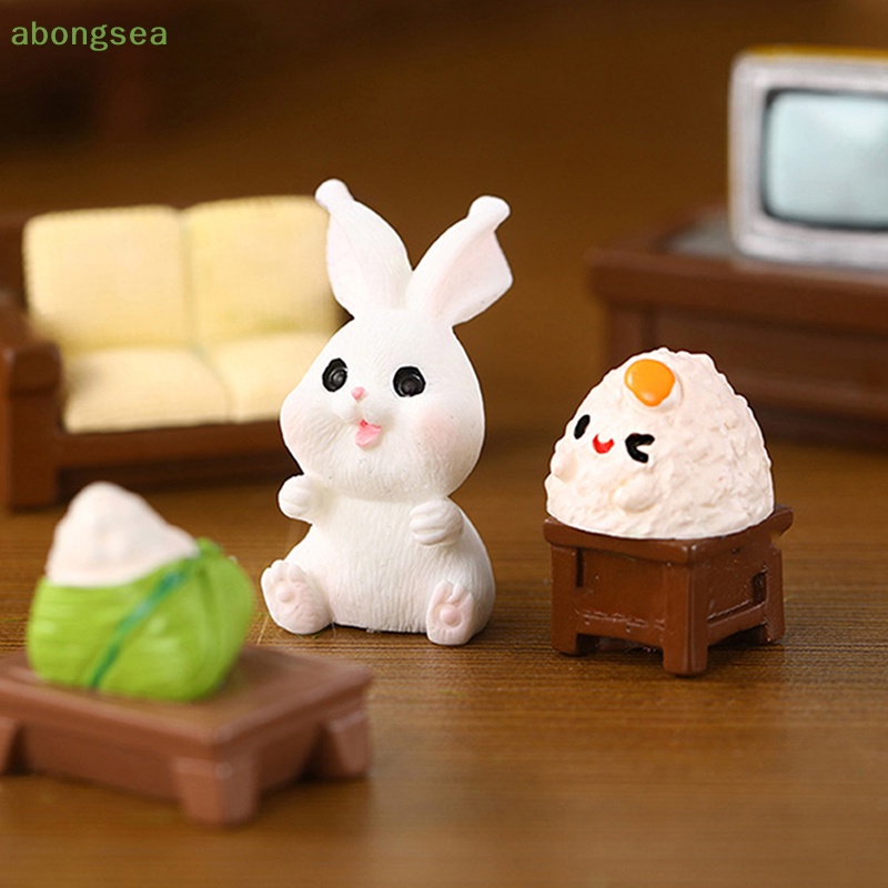 Abongsea Tượng Thỏ Trắng Hoạt Hình Bằng Nhựa Resin Trang Trí Tiểu Cảnh Sân Vườn