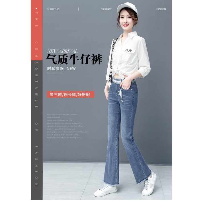 Quần Jeans Ống Loe Lưng Cao Co Giãn Thời Trang Thu Đông Dành Cho Nữ RI2Z