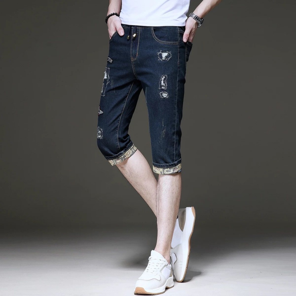 Quần Short Denim Mỏng 7 Tấc Phối Rách Kiểu Retro Đường Phố Hàn Quốc Thời Trang Mùa Hè 4 Hfc