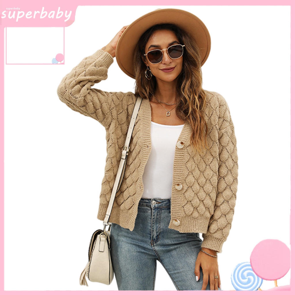 Áo Khoác Sweater Dệt Kim Tay Dài Cổ Chữ V Dáng Rộng Cài Khuy Màu Sắc Đơn Giản Thời Trang Thu Đông
