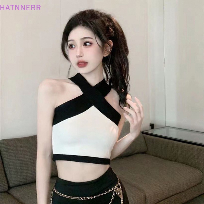 Áo Hai Dây Dệt Kim Phối Màu Tương Phản Thời Trang Mùa Hè Quyến Rũ Cho Nữ FHS