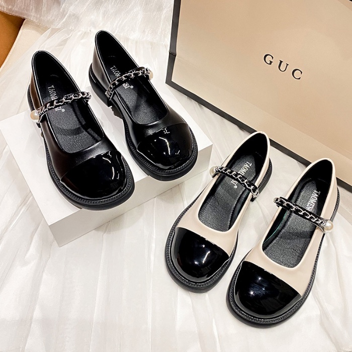 Giày Búp Bê Một Dây Đính Ngọc Trai Phong Cách Retro Pháp Thanh Lịch Dành Cho Nữ