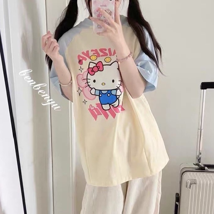 Áo thun NRVP 100% cotton tay ngắn cổ tròn in họa tiết phong cách Hàn Quốc cho nữ