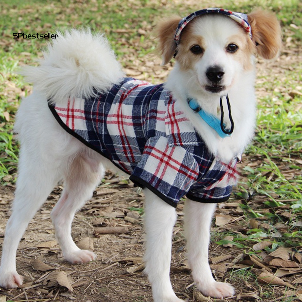 Set 2 Món Áo Cardigan Mềm Mại Tay Ngắn Kèm Nón Họa Tiết Sọc Caro Dành Cho Thú Cưng